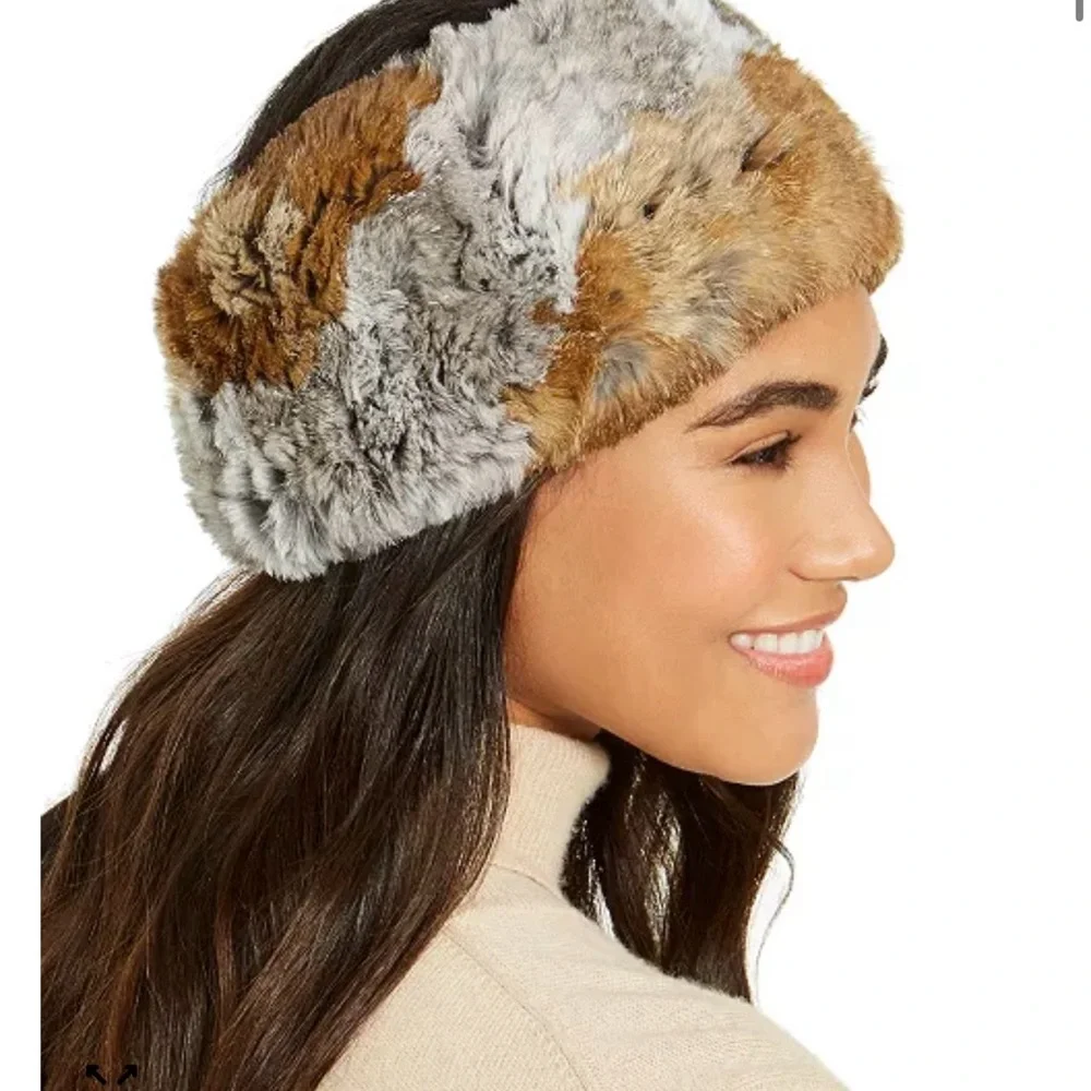 MARCUS ADLER 100% Genuine Rabbit Fur Criss Cross Headband Stretchable Warm NWT